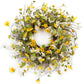 24" Green White And Yellow Spring Daisy Artificial Wreath