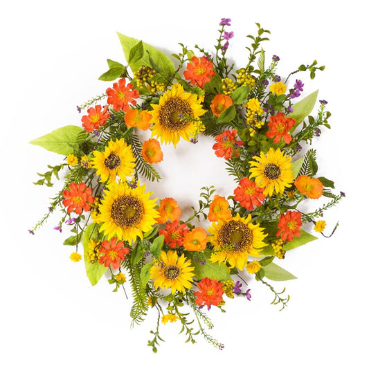 22" Green And Yellow Summer Sunflower Artificial Wreath