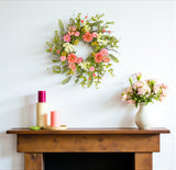 27" Pink and Green Spring Berry Artificial Wreath