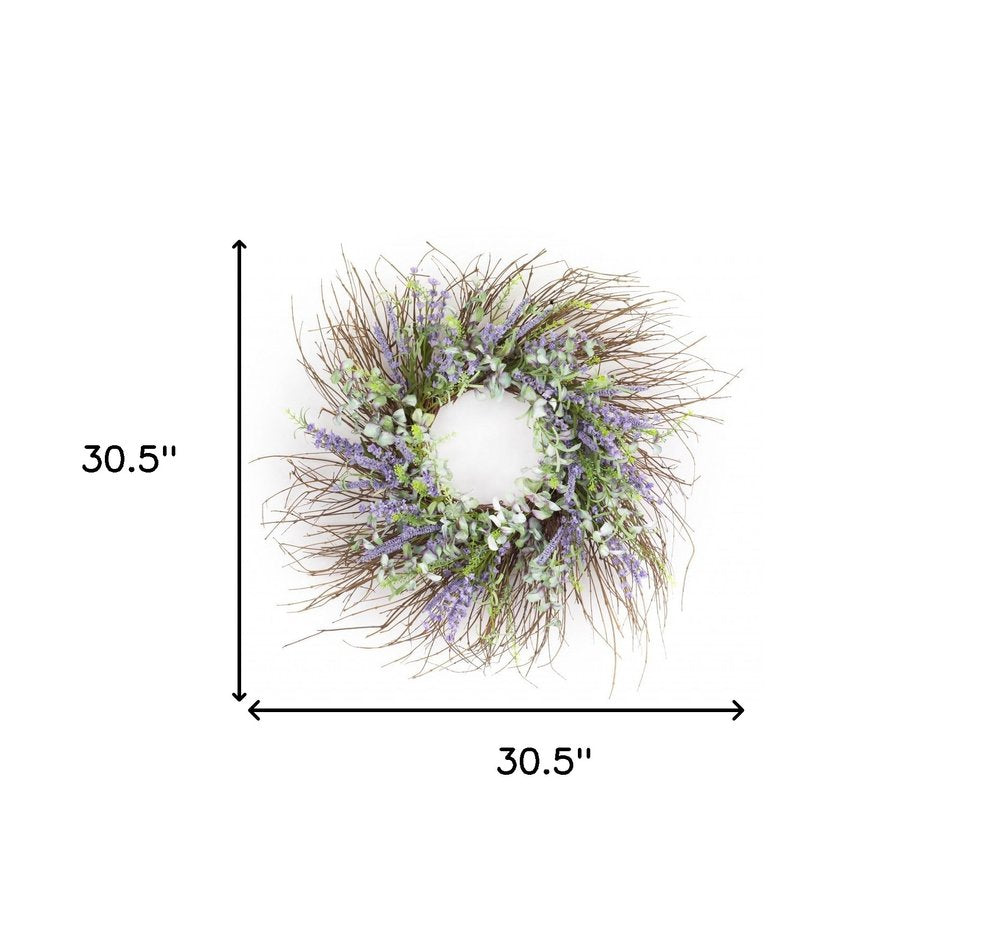 31" Purple Spring Twig And Mixed Assortment Artificial Wreath