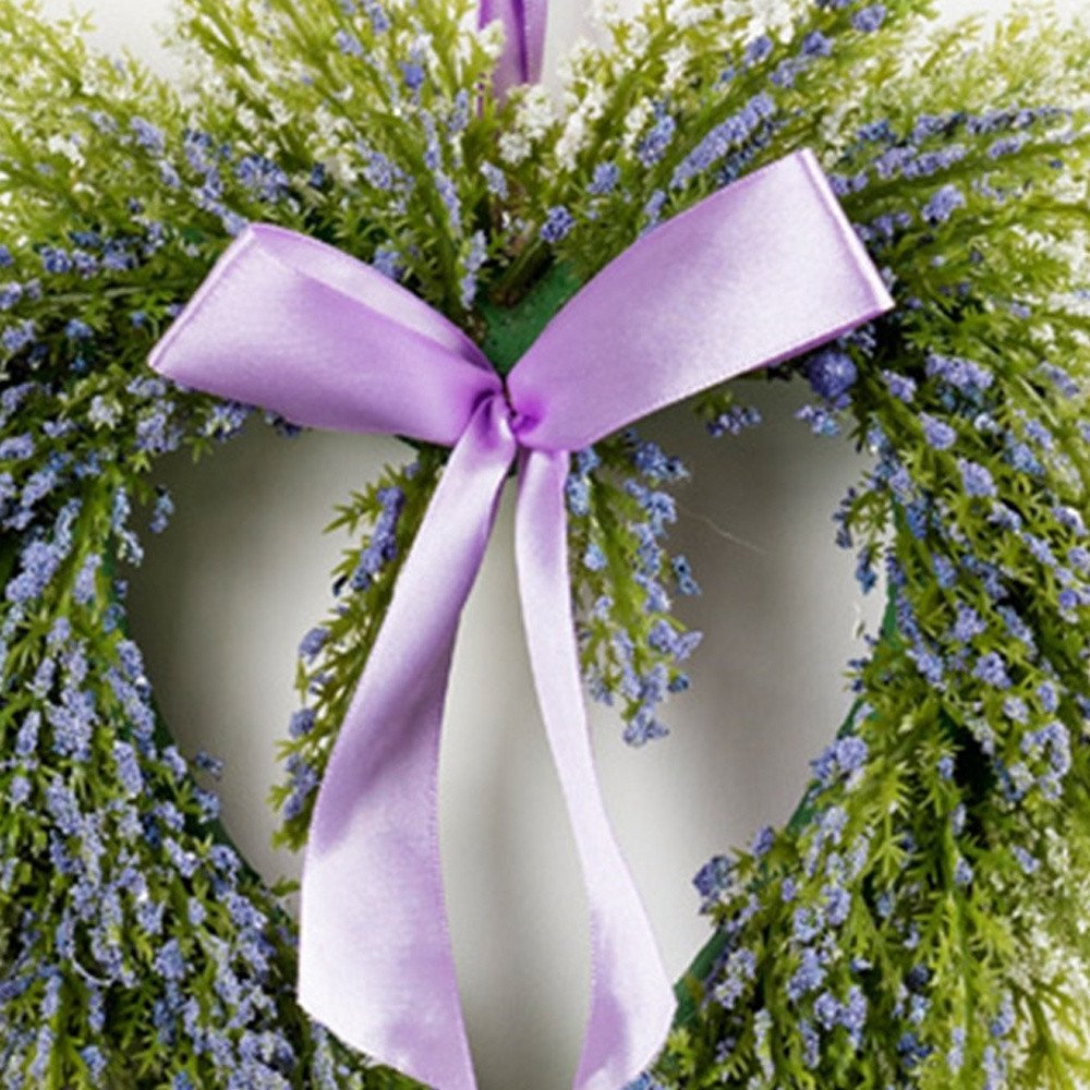 Set of Two 9" Green And Purple Heart Lavender Artificial Wreath