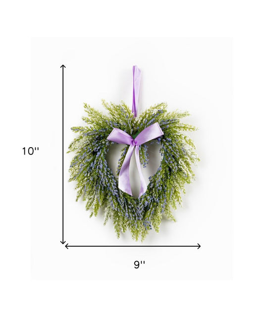 Set of Two 9" Green And Purple Heart Lavender Artificial Wreath
