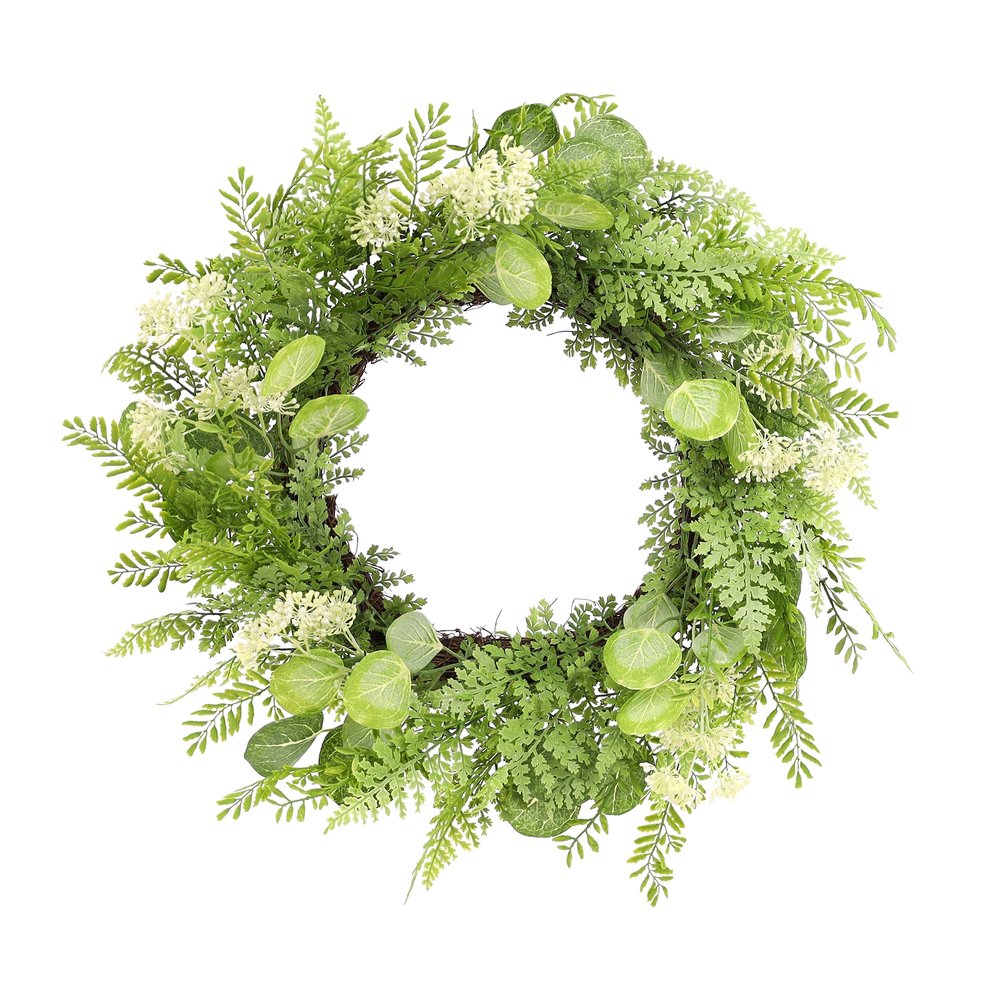 28" Green And White Fern Artificial Wreath