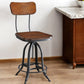Brown and Black Solid Wood and Steel Adjustable Height Swivel Bar Chair