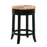 24" Natural And Black Rush And Solid Wood Backless Counter Height Swivel Bar Chair