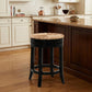 24" Natural And Black Rush And Solid Wood Backless Counter Height Swivel Bar Chair