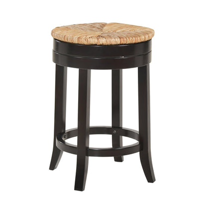 24" Natural And Espresso Rush And Solid Wood Backless Counter Height Swivel Bar Chair
