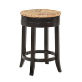 24" Natural And Espresso Rush And Solid Wood Backless Counter Height Swivel Bar Chair