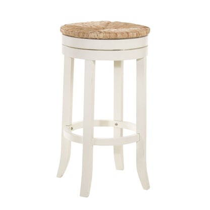 30" Natural And Antiqued White Solid Wood Swivel Backless Bar Height Bar Chair