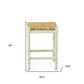 24" Natural And Antiqued White Rush And Solid Wood Backless Counter Height Bar Chair