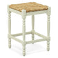 24" Natural And Antiqued White Rush And Solid Wood Backless Counter Height Bar Chair