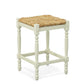 24" Natural And Antiqued White Rush And Solid Wood Backless Counter Height Bar Chair