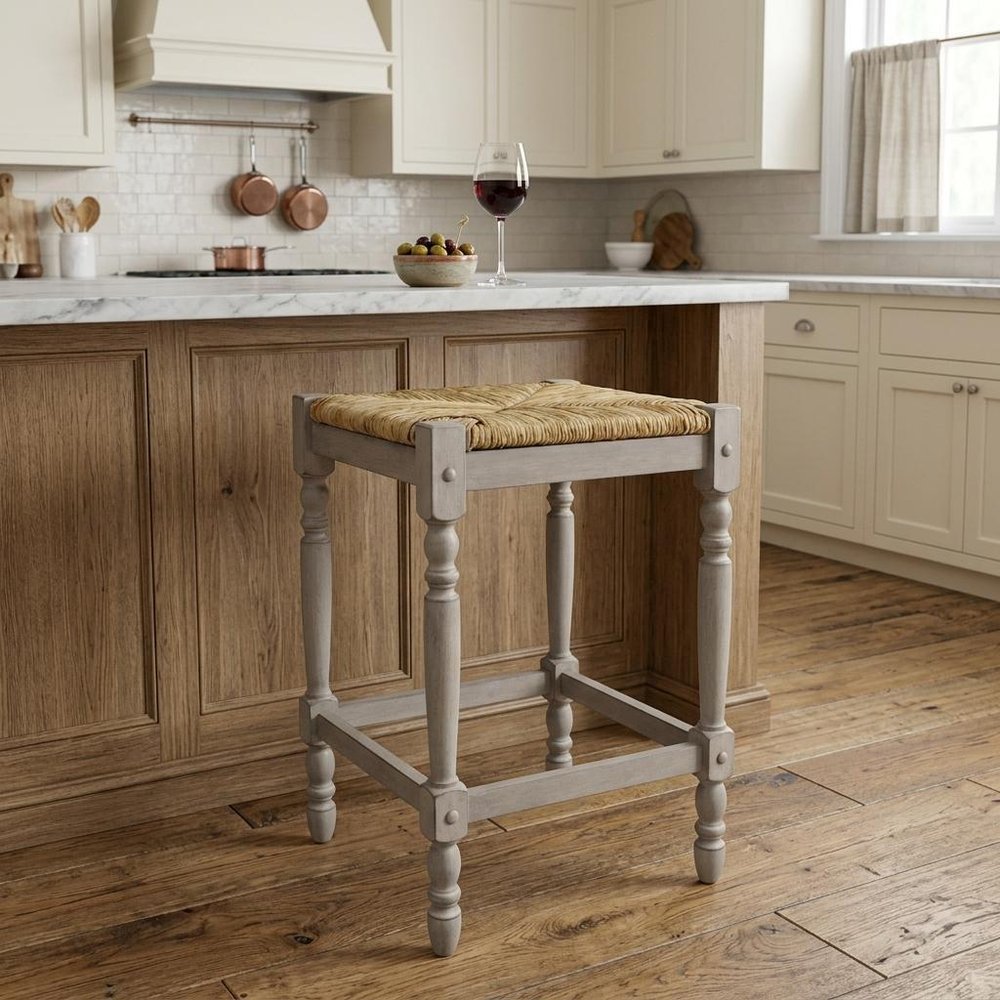 24" Natural And Gray Solid Wood Backless Counter Height Bar Chair