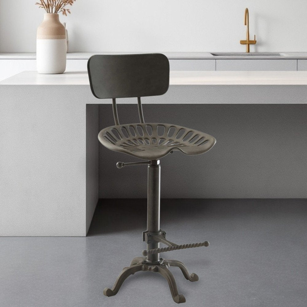 Gray Iron Low Back Adjustable Height Bar Chair