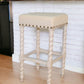 30" Cream And Vanilla Linen Upholstered Solid Wood Backless Bar Chair