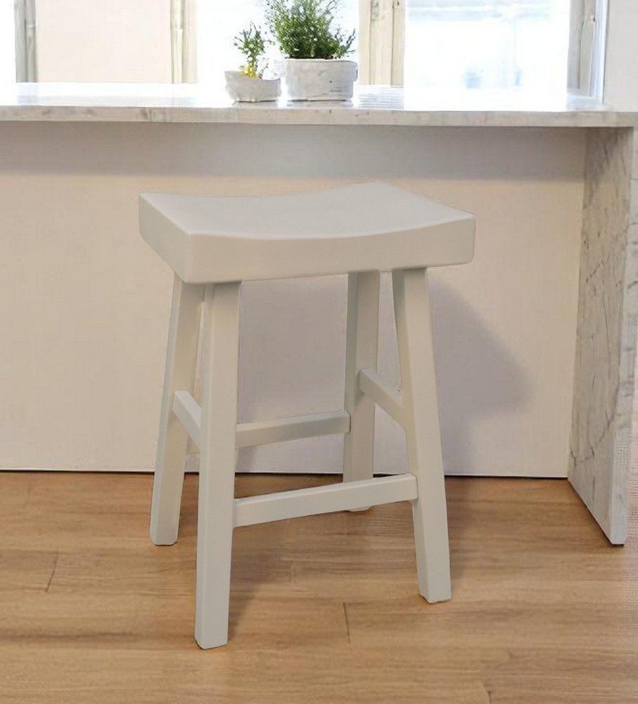 25" Antiqued White Solid Wood Backless Counter Height Bar Chair