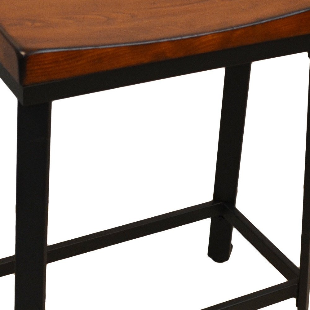 24" Chestnut And Black Solid Wood And Steel Backless Counter Height Bar Chair
