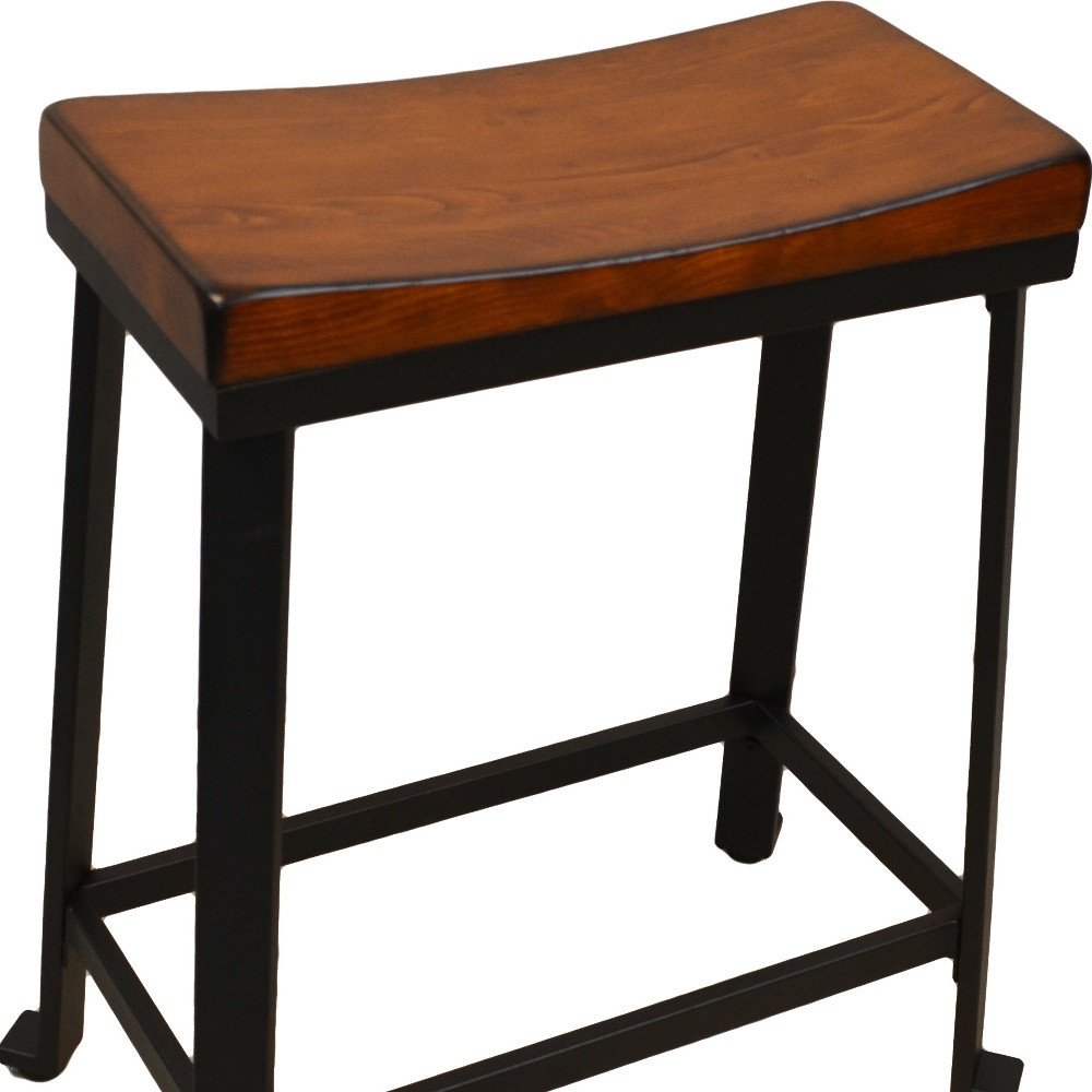 24" Chestnut And Black Solid Wood And Steel Backless Counter Height Bar Chair