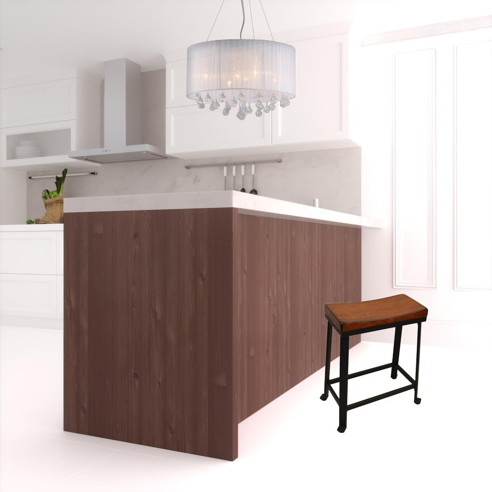24" Chestnut And Black Solid Wood And Steel Backless Counter Height Bar Chair