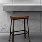 30" Chestnut And Black Steel Backless Bar Height Bar Chair