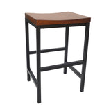 24" Chestnut And Black Solid Wood And Steel Backless Counter Height Bar Chair