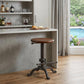 30" Chestnut And Gray Steel Swivel Backless Adjustable Height Bar Chair