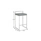35" Gray And Silver Faux Leather And Faux Leather And Steel Low Back Bar Height Bar Chair