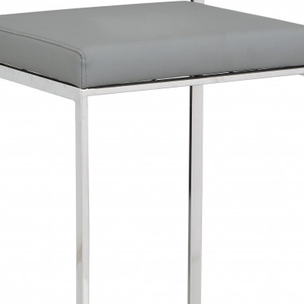 35" Gray And Silver Faux Leather And Faux Leather And Steel Low Back Bar Height Bar Chair