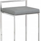 35" Gray And Silver Faux Leather And Faux Leather And Steel Low Back Bar Height Bar Chair