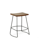 Set of Two 25" Chestnut and Black Solid Wood and Steel Backless Counter Height Bar Chairs