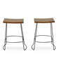 Set of Two 25" Chestnut and Black Solid Wood and Steel Backless Counter Height Bar Chairs