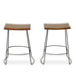 Set of Two 25" Chestnut and Black Solid Wood and Steel Backless Counter Height Bar Chairs