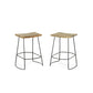 Set of Two 25" Natural and Black Solid Wood and Steel Backless Counter Height Bar Chairs