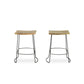 Set of Two 25" Natural and Black Solid Wood and Steel Backless Counter Height Bar Chairs