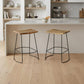 Set of Two 25" Natural and Black Solid Wood and Steel Backless Counter Height Bar Chairs