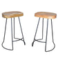 Set of Two 25" Natural and Black Solid Wood and Steel Backless Counter Height Bar Chairs
