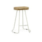 Set of Two 25" Natural and White Solid Wood and Steel Backless Counter Height Bar Chairs