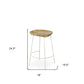 Set of Two 25" Natural and White Solid Wood and Steel Backless Counter Height Bar Chairs