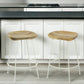 Set of Two 25" Natural and White Solid Wood and Steel Backless Counter Height Bar Chairs
