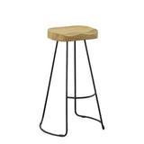 Set of Two 31" Natural and Black Solid Wood and Steel Backless Bar Height Bar Chairs