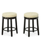 Set of Two 24" Cream and Espresso Faux Leather and Solid Wood Backless Counter Height Swivel Bar Chairs
