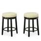Set of Two 24" Cream and Espresso Faux Leather and Solid Wood Backless Counter Height Swivel Bar Chairs