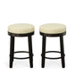 Set of Two 24" Cream and Espresso Faux Leather and Solid Wood Backless Counter Height Swivel Bar Chairs