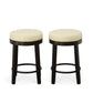 Set of Two 24" Cream and Espresso Faux Leather and Solid Wood Backless Counter Height Swivel Bar Chairs