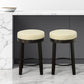Set of Two 24" Cream and Espresso Faux Leather and Solid Wood Backless Counter Height Swivel Bar Chairs