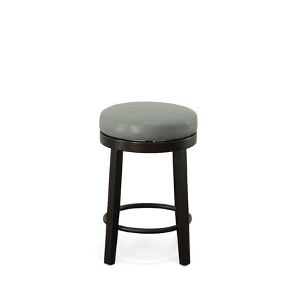 Set of Two 24" Gray and Espresso Faux Leather and Solid Wood Backless Counter Height Swivel Bar Chairs