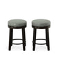 Set of Two 24" Gray and Espresso Faux Leather and Solid Wood Backless Counter Height Swivel Bar Chairs