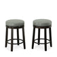 Set of Two 24" Gray and Espresso Faux Leather and Solid Wood Backless Counter Height Swivel Bar Chairs