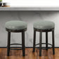 Set of Two 24" Gray and Espresso Faux Leather and Solid Wood Backless Counter Height Swivel Bar Chairs
