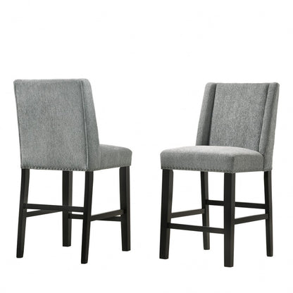 Set of Two 42" Charcoal and Espresso Solid Wood Bar Chairs
